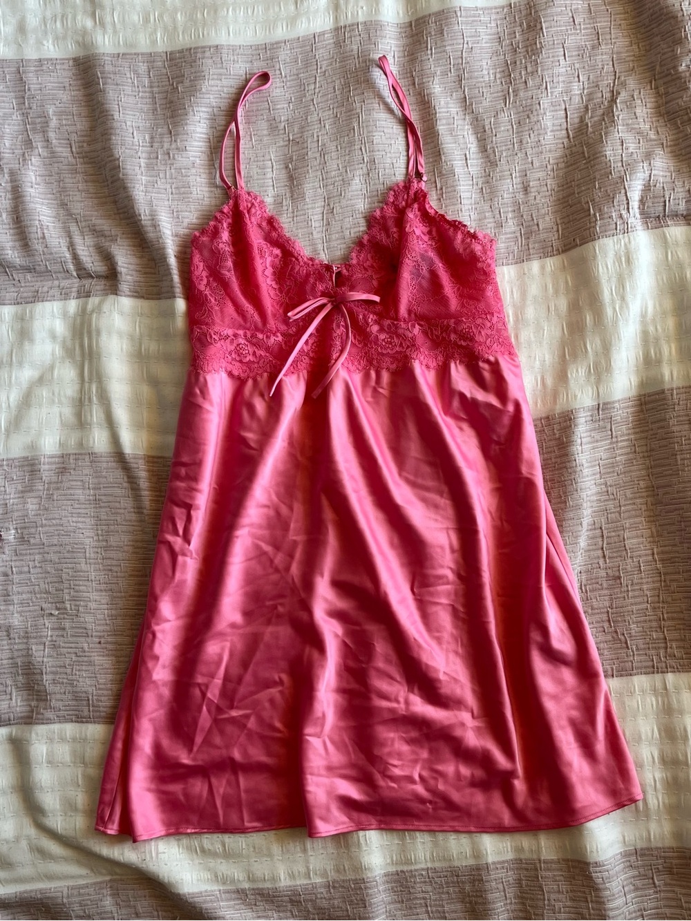 Y2K 2000s Hot Pink Lace Bow Slip dress M